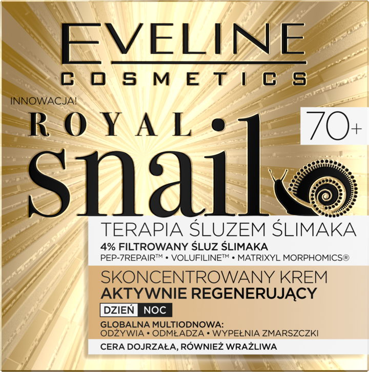 EVELINE COSMETICS, Royal Snail, krem do twarzy, skoncentrowany, aktywnie regenerujący, 70+, na dzień i na noc, 50 ml