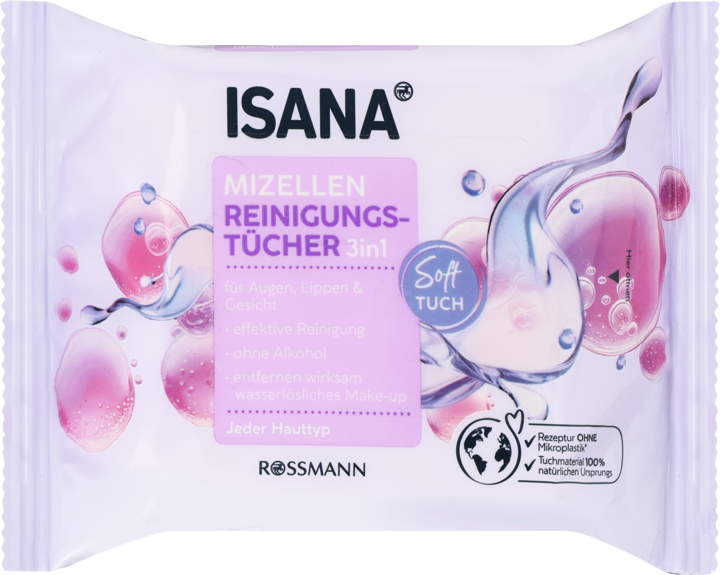 ISANA, chusteczki oczyszczające, 3w1, 25 szt.