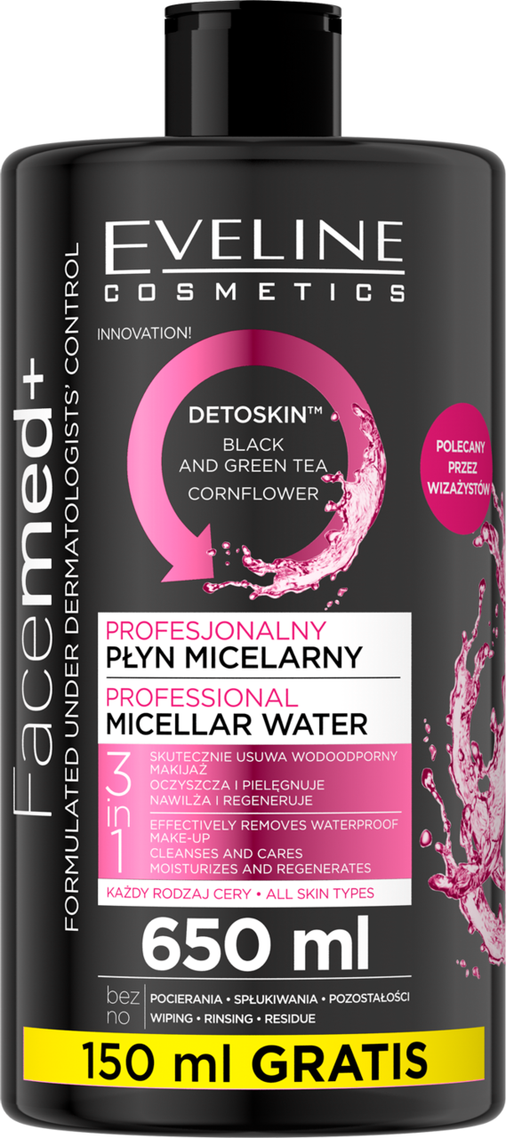 EVELINE COSMETICS, Facemed+, płyn micelarny, profesjonalny, 3w1, 650 ml