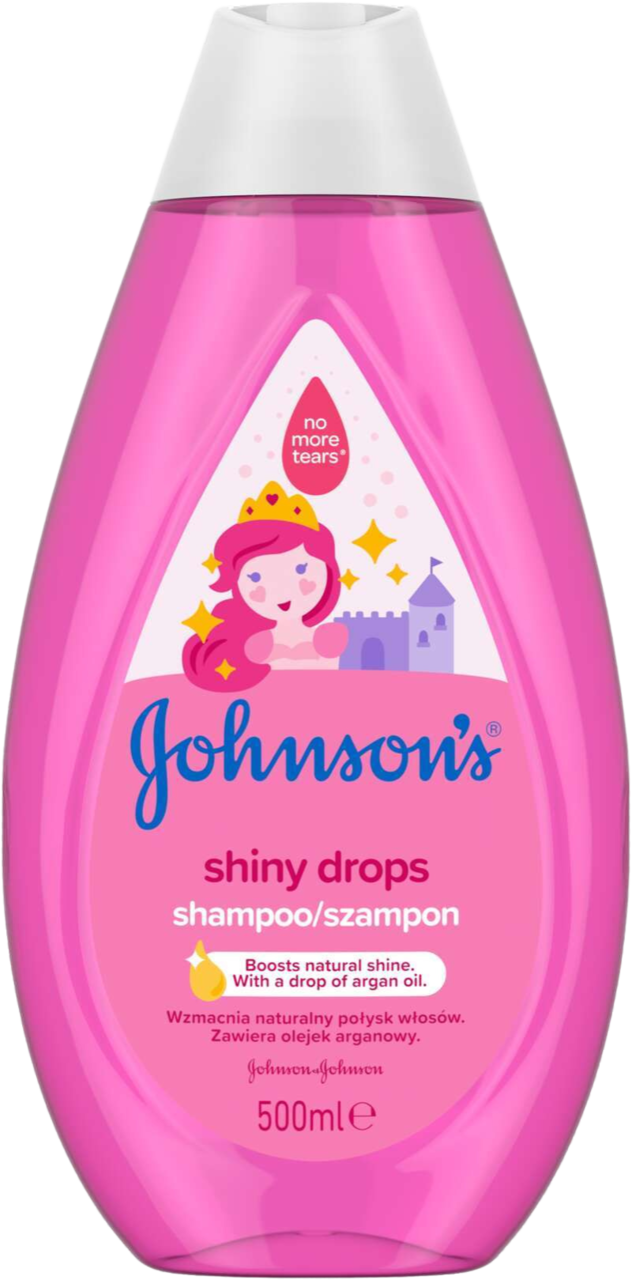 JOHNSON'S, Shiny Drops, szampon do włosów dla dzieci, z olejkiem arganowym, 500 ml
