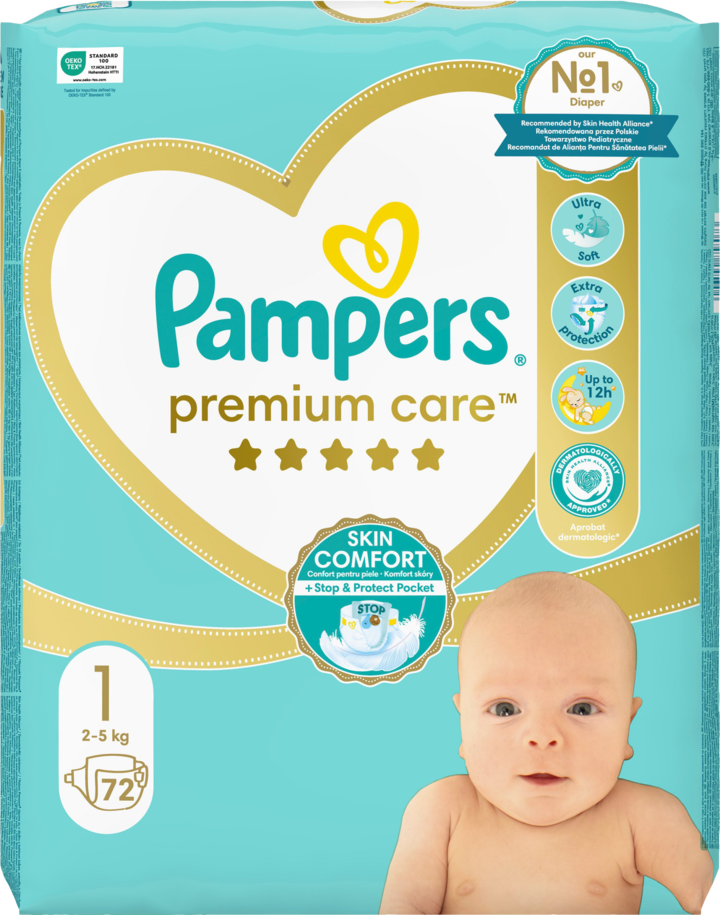 PAMPERS, Premium Care, pieluchy, rozm.1, 2-5kg, 72 szt.