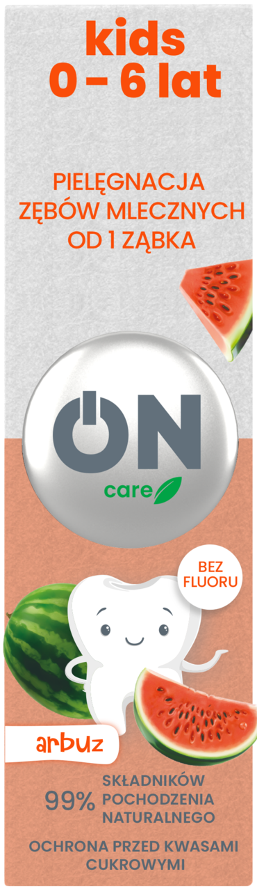 ON, care Kids, pasta do zębów, dla dzieci, 0-6 lat, żelowa, Arbuz, 75 ml