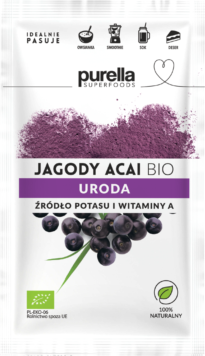 PURELLA SUPERFOODS, Uroda, proszek jagody acai, Bio, 21 g