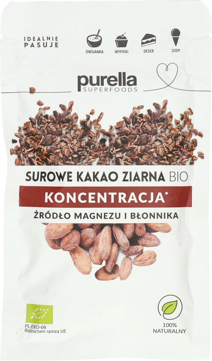 PURELLA SUPERFOODS, Redukcja Stresu , kakao surowe, ziarna, Bio, 21 g
