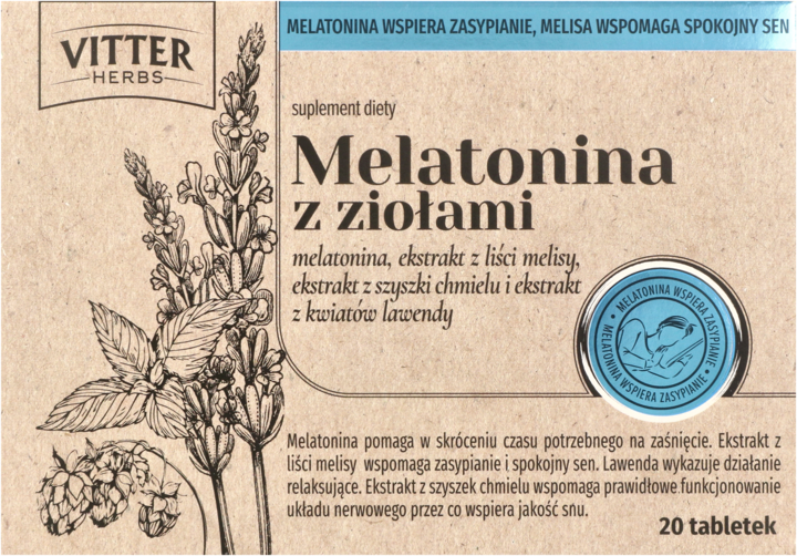 VITTER, Herbs, tabletki, Melatonina z ziołami, suplement diety, 20 szt.