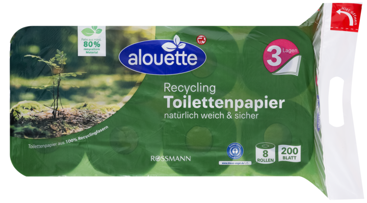 ALOUETTE, Recycling, papier toaletowy z recyklingu, 3-warstwowy, 8 szt.