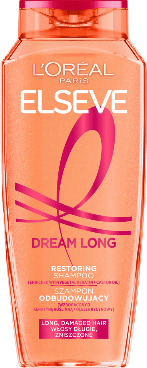 L'ORÉAL PARIS ELSEVE, Dream Long, szampon do włosów, odbudowujący, z keratyną i olejkiem rycynowym, włosy długie i zniszczone, 400 ml