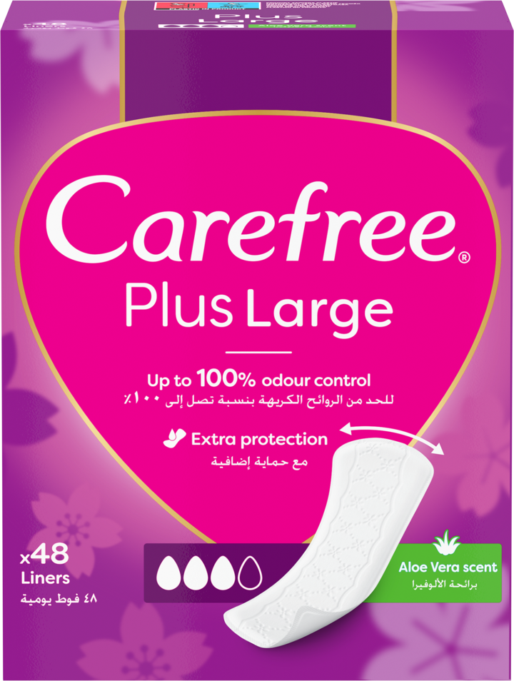 CAREFREE, Plus Large, wkładki higieniczne, zapach aloesowy, 48 szt.