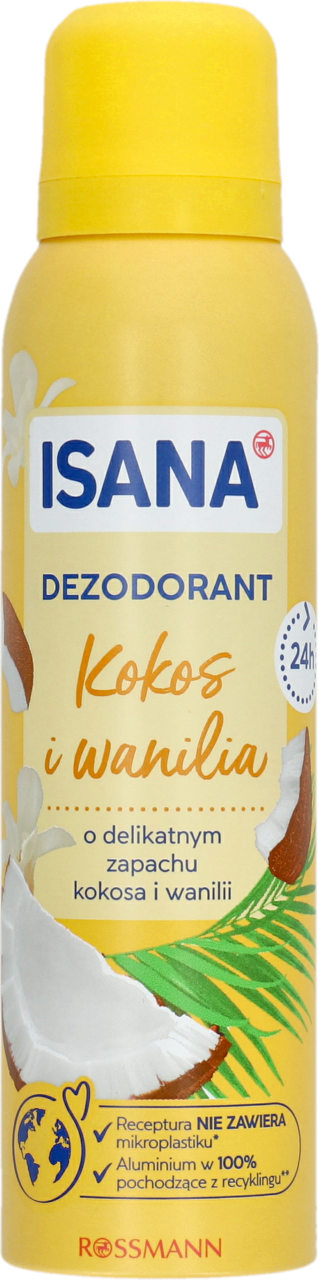 ISANA, dezodorant w sprayu, dla kobiet, 24h, Kokos i Wanilia, 150 ml