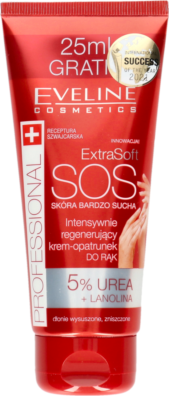 EVELINE COSMETICS, Extra Soft SOS Professional, krem-opatrunek do rąk, intensywnie regenerujący, 5% Urea + Lanolina, 100 ml
