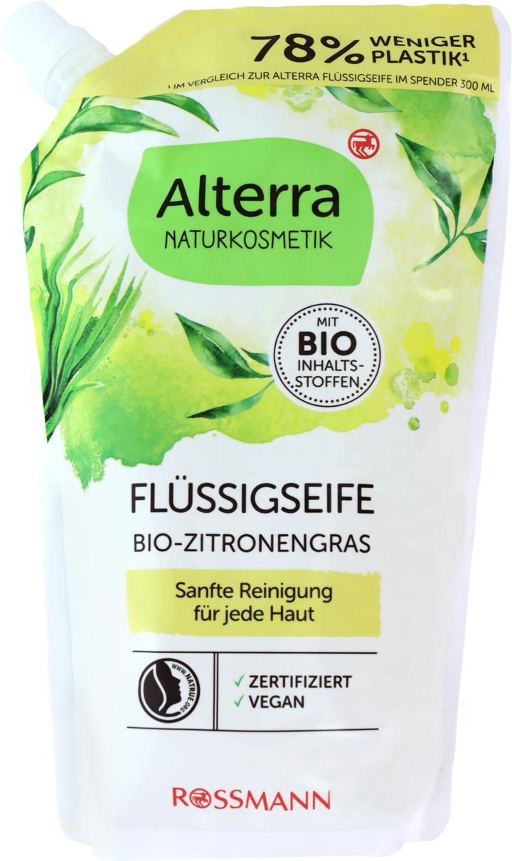 ALTERRA, mydło w płynie, Trawa Cytrynowa Bio, zapas, 500 ml