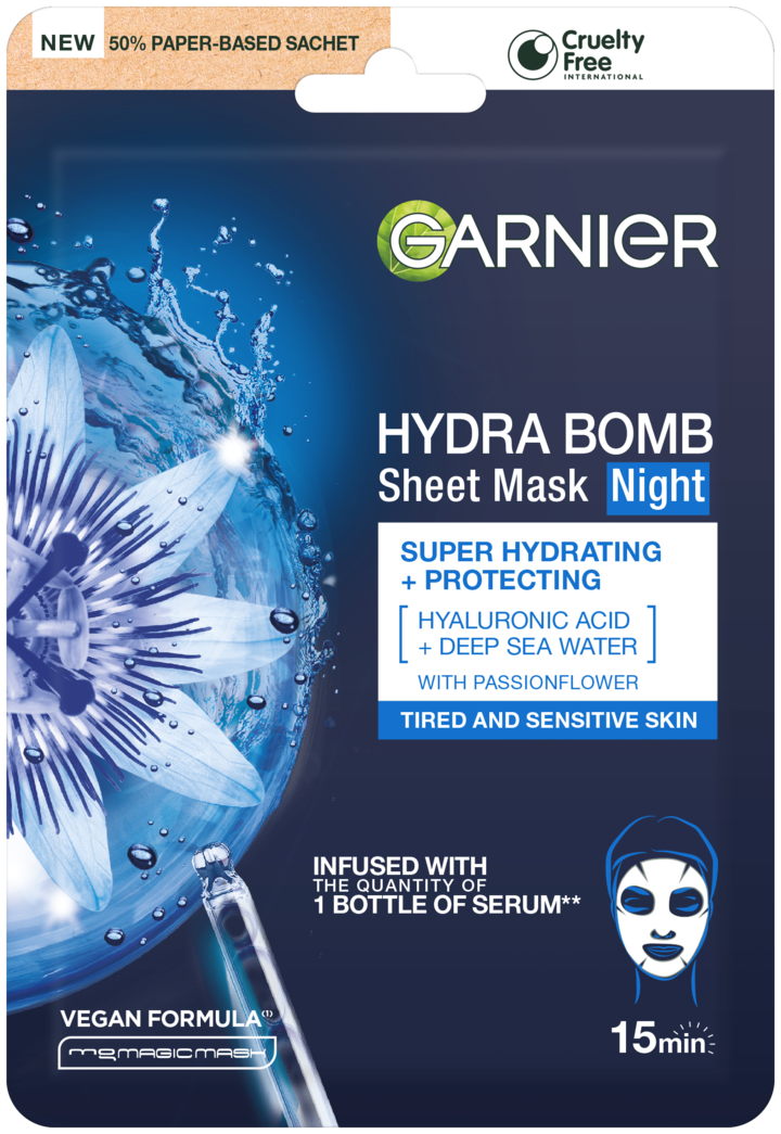 GARNIER, Skin Naturals Hydra Bomb, maska w płachcie, nawilżająca, na noc, 32 g