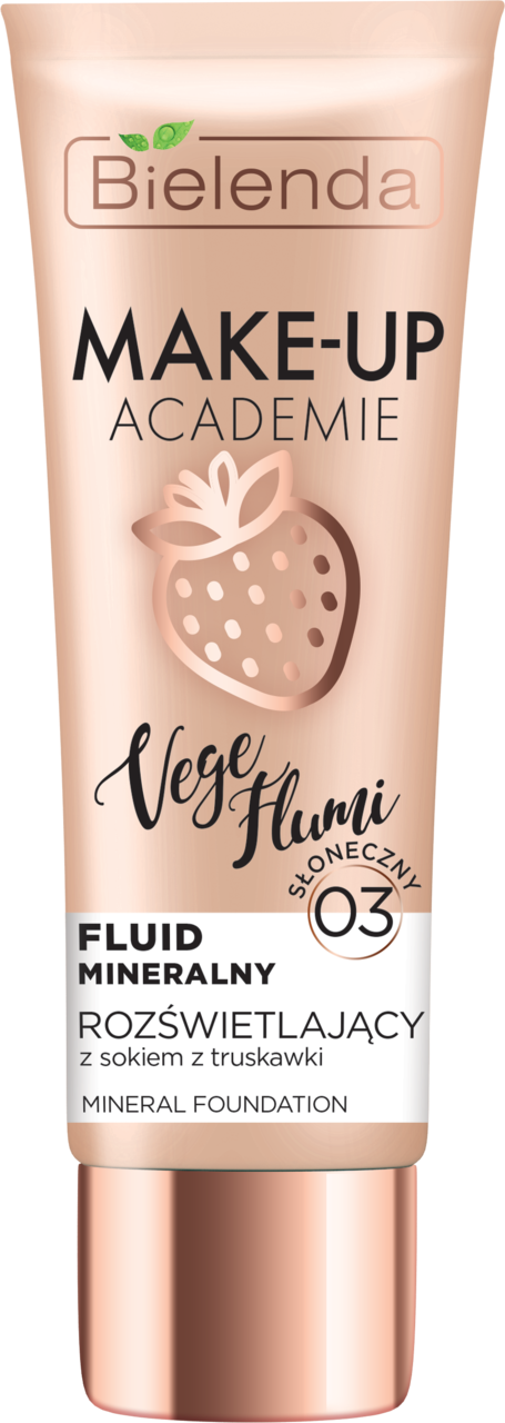 BIELENDA, Make-Up Academie Vege Flumi, fluid do twarzy, mineralny, rozświetlający, z sokiem z truskawki, nr 03 Słoneczny, 30 g