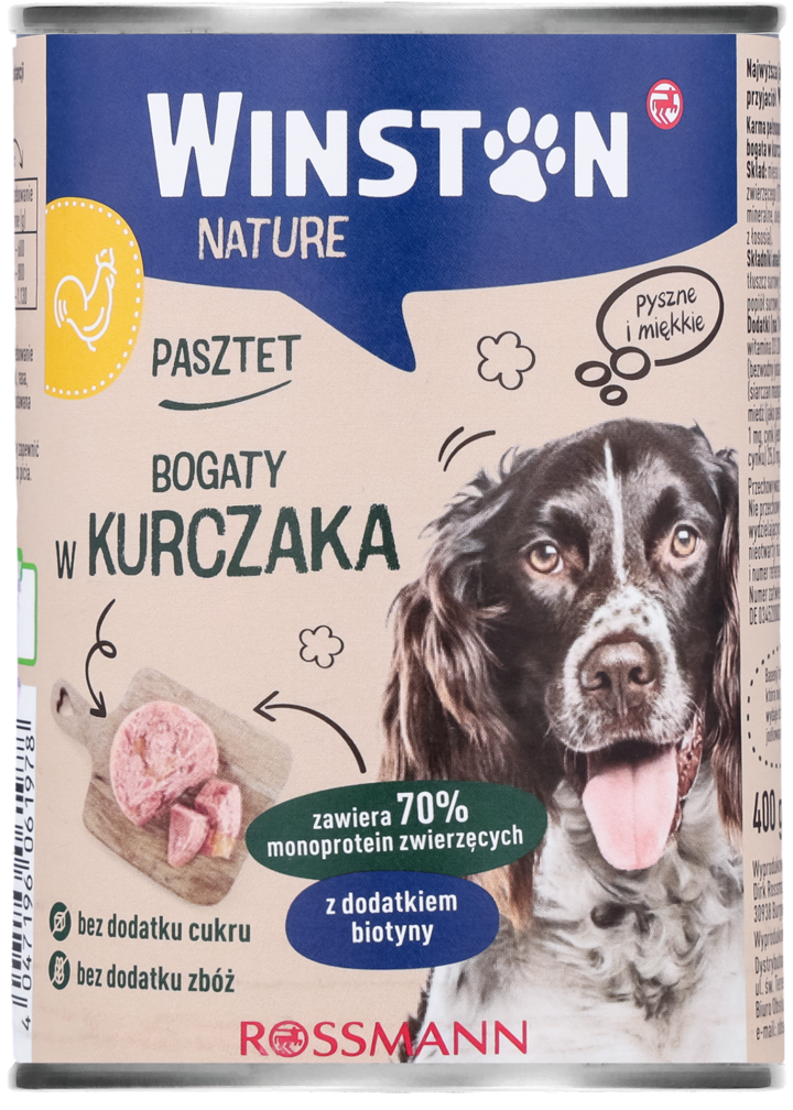 WINSTON, Nature, karma pełnoporcjowa mokra dla dorosłych psów, pasztet z kurczakiem, 400 g