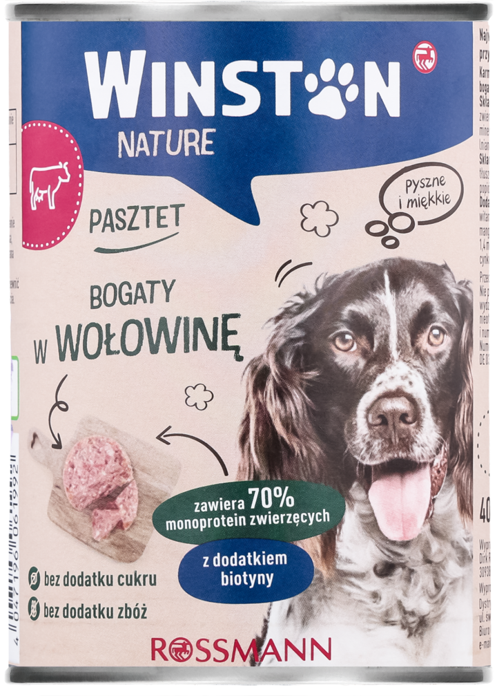 WINSTON, Nature, karma pełnoporcjowa mokra dla dorosłych psów, z wołowiną, 400 g