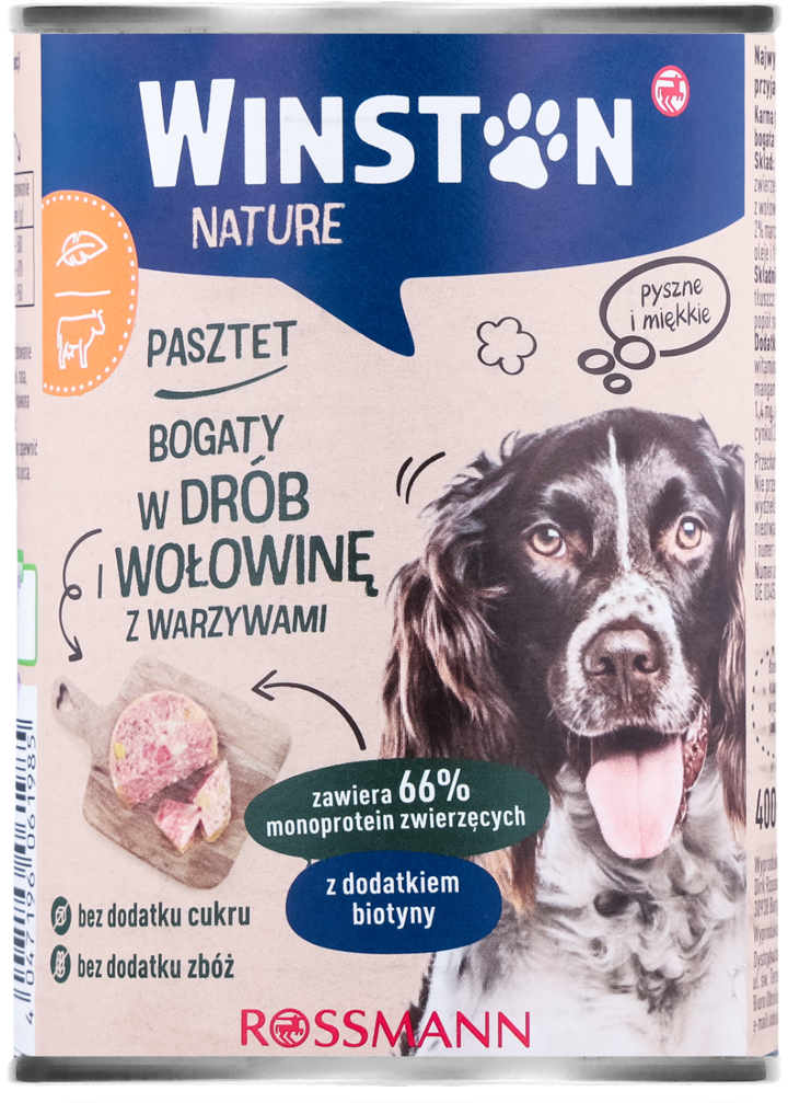 WINSTON, Nature, karma pełnoporcjowa mokra dla dorosłych psów, z drobiem i wołowiną, 400 g