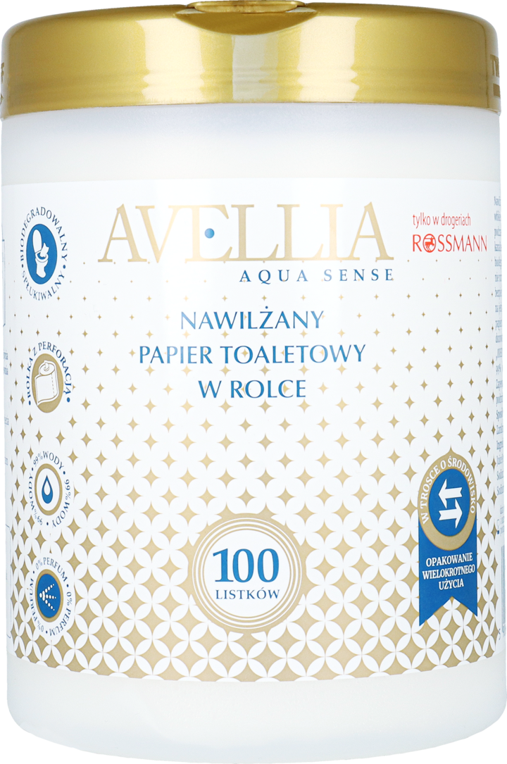 AVELLIA, Aqua Sense, papier toaletowy, nawilżany, w rolce, tuba, 100 szt