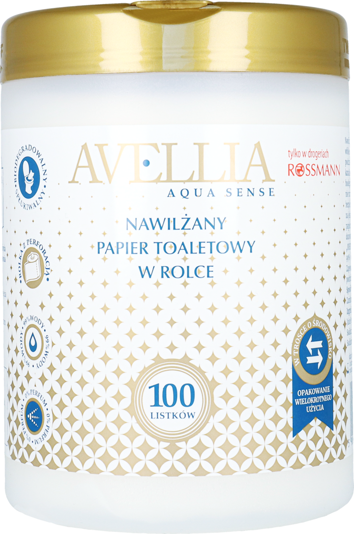AVELLIA, Aqua Sense, papier toaletowy, nawilżany, w rolce, tuba, 100 szt