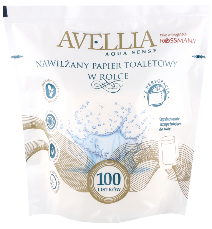 AVELLIA, Aqua Sense, papier toaletowy, nawilżany, w rolce, zapas do tuby, 100 szt.