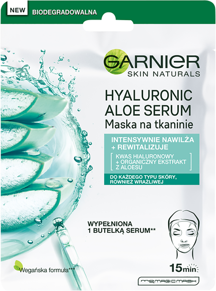 GARNIER, Skin Naturals Hyaluronic Aloe, maska w płachcie, nawilżająca i rewitalizująca, 32 g