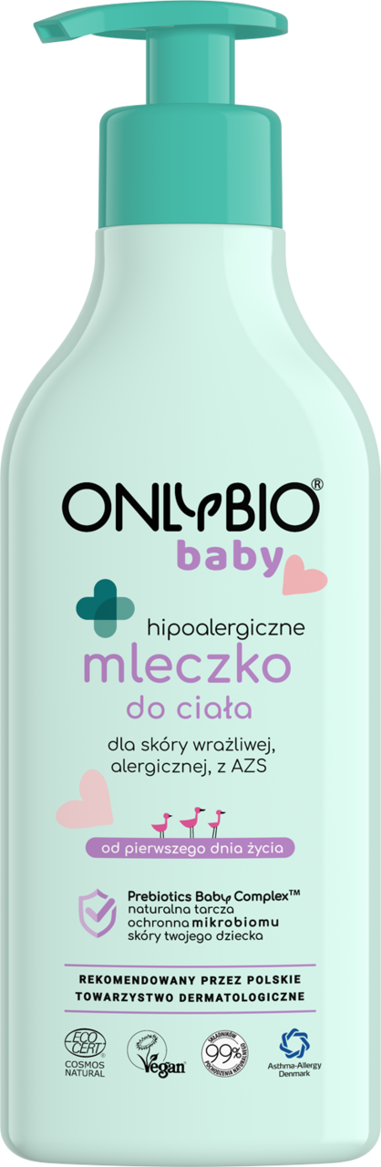 ONLYBIO, Baby, mleczko do ciała hipoalergiczne, do skóry wrażliwej i alergicznej, z AZS, od 1. dnia życia,, 300 ml