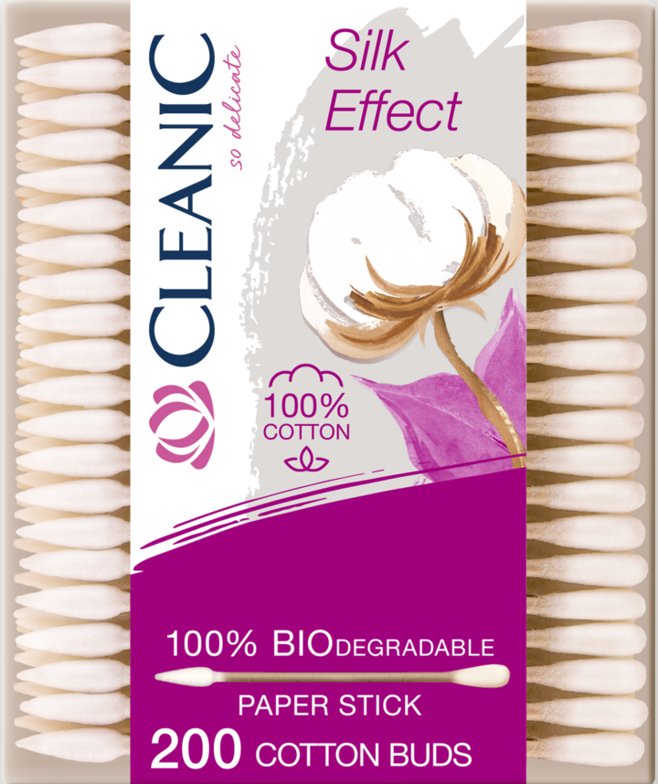 CLEANIC, Silk Effect, patyczki higieniczne, 100% bawełna, 200 szt.