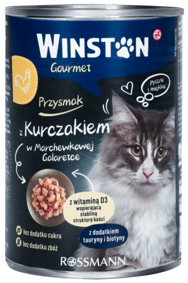 WINSTON, Gourmet, karma pełnoporcjowa mokra dla dorosłych kotów, z kurczakiem, 400 g