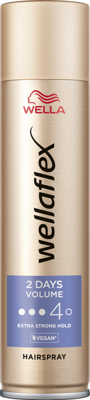 WELLA WELLAFLEX, 2 Days Volume, lakier do włosów, zwiększający objętość, ekstra mocny, poziom utrwalenia 4, 250 ml