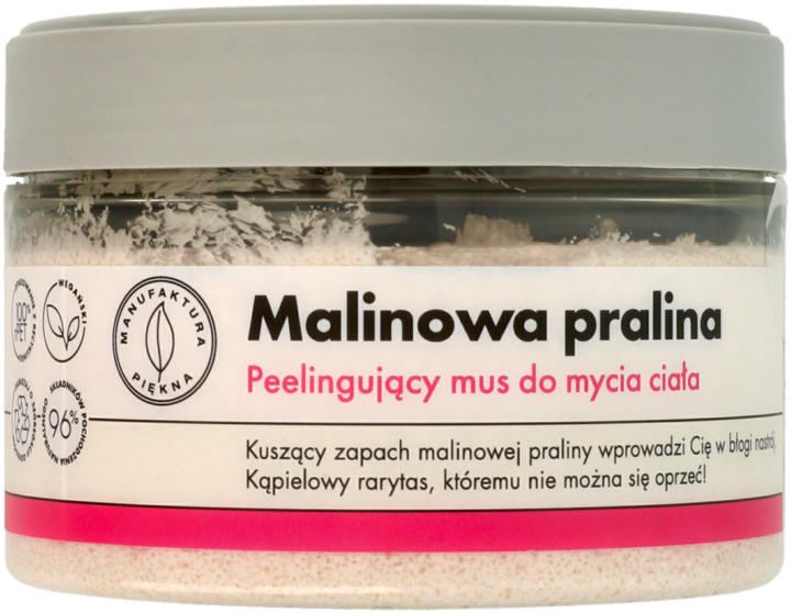 MANUFAKTURA PIĘKNA, Malinowa Pralina, mus do mycia ciała, peelingujący, 250 g