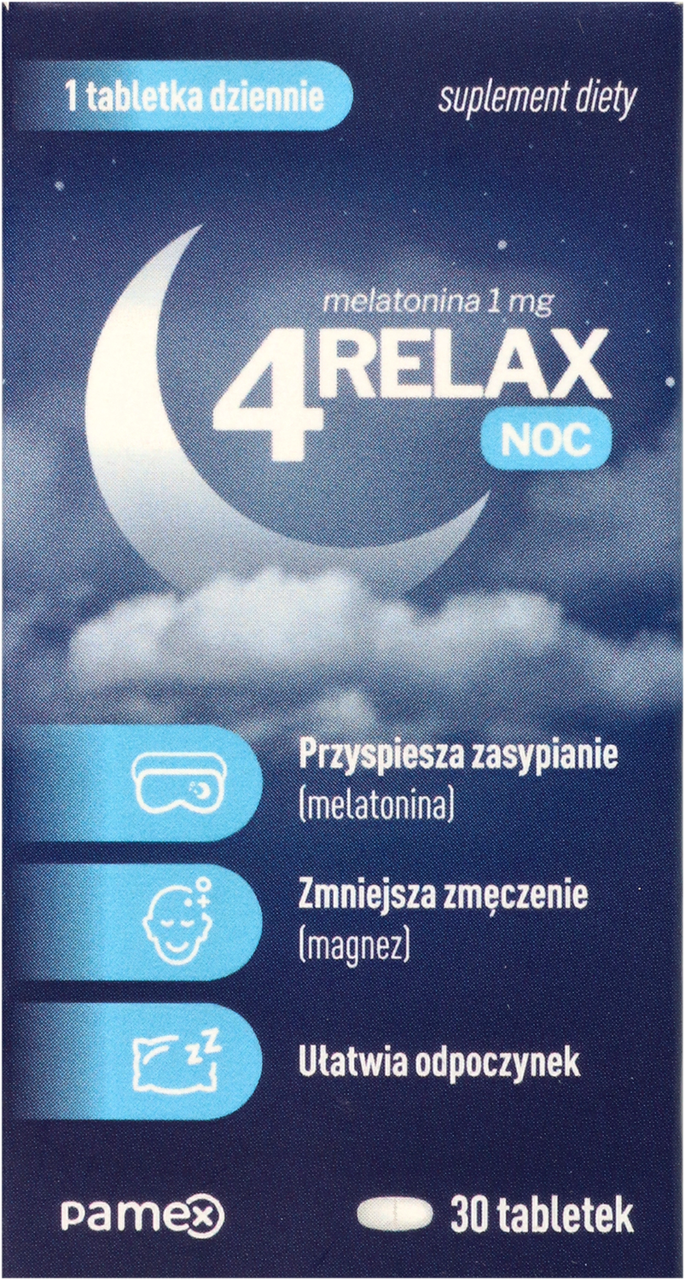4RELAX, Noc, melatonina 1mg, tabletki, suplement diety, 30 szt.