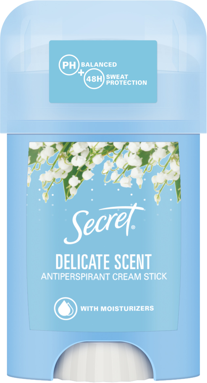 SECRET, Delicate Scent, antyperspirant w sztyfcie, kremowy, dla kobiet, 48h, Konwalia, 40 ml
