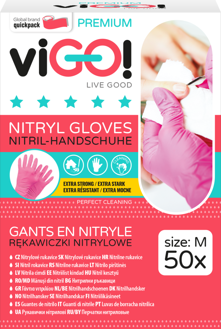 VIGO!, Premium, rękawiczki nitrylowe,  rozmiar M, różowe, 50 szt.