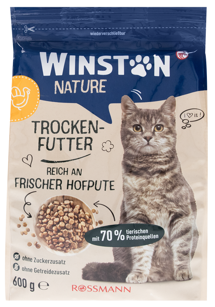 WINSTON, Nature, karma pełnoporcjowa sucha dla dorosłych kotów, z indykiem, 600 g