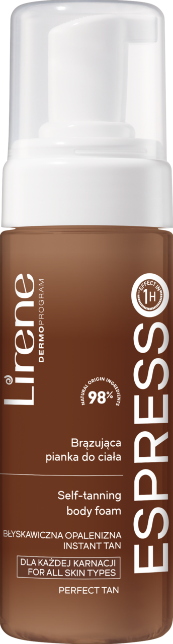 LIRENE, Espresso, pianka do ciała z organiczną wodą kokosową, brązująca, ciemna karnacja, 150 ml