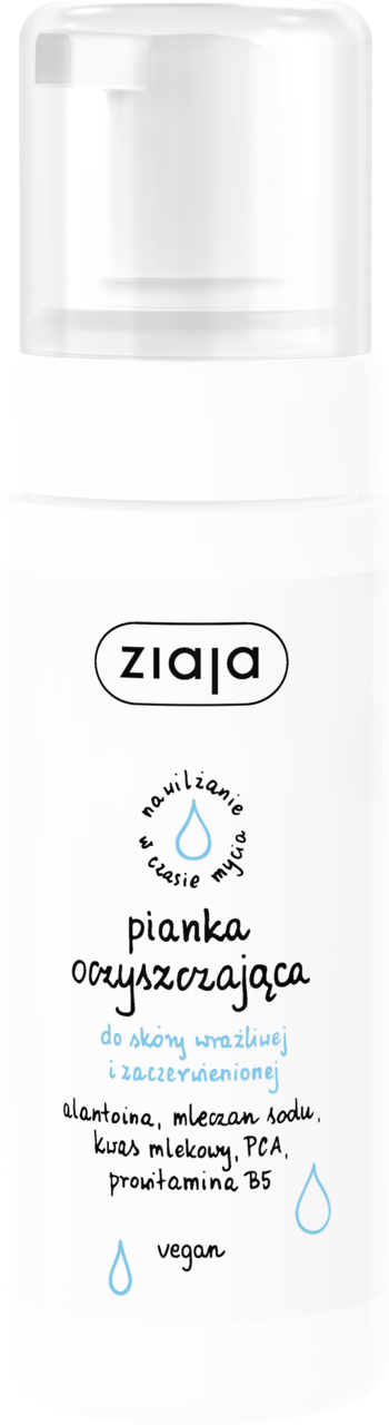 ZIAJA, pianka do mycia twarzy, oczyszczająca, nawilżająca, skóra wrażliwa i zaczerwieniona, 150 ml
