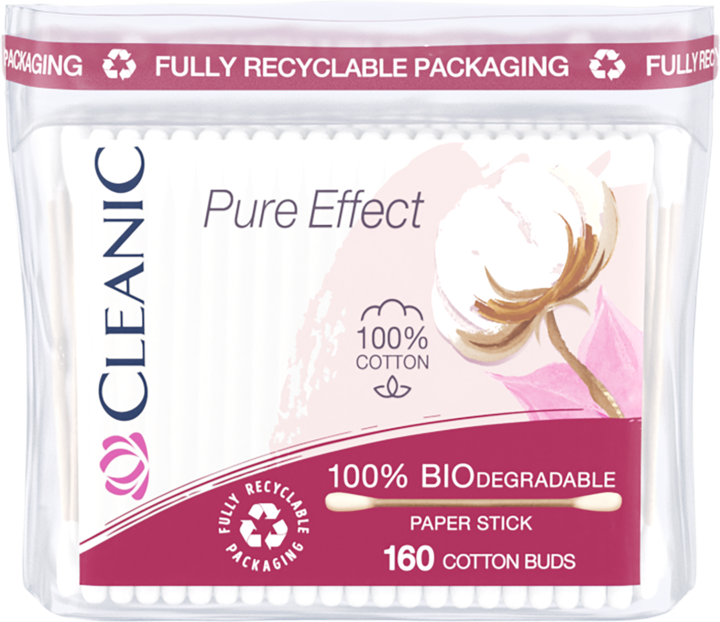 CLEANIC, Pure Effect, patyczki higieniczne, 100% bawełna, 160 szt.