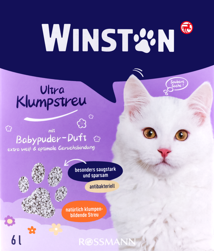 WINSTON, żwirek bentonitowy, zbrylający, o zapachu zasypki dla niemowląt, 6 l
