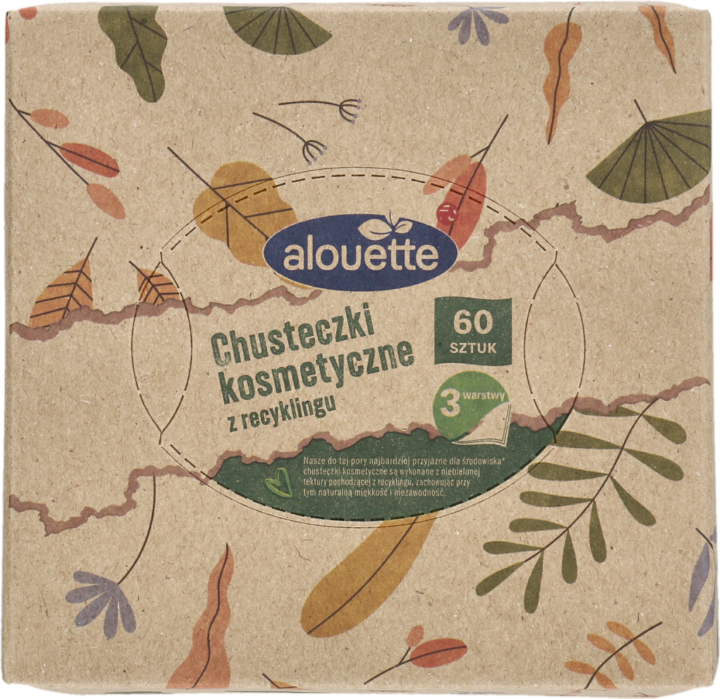 ALOUETTE, Recycling, chusteczki kosmetyczne, 3- warstwowe, różne rodzaje, 60 szt.