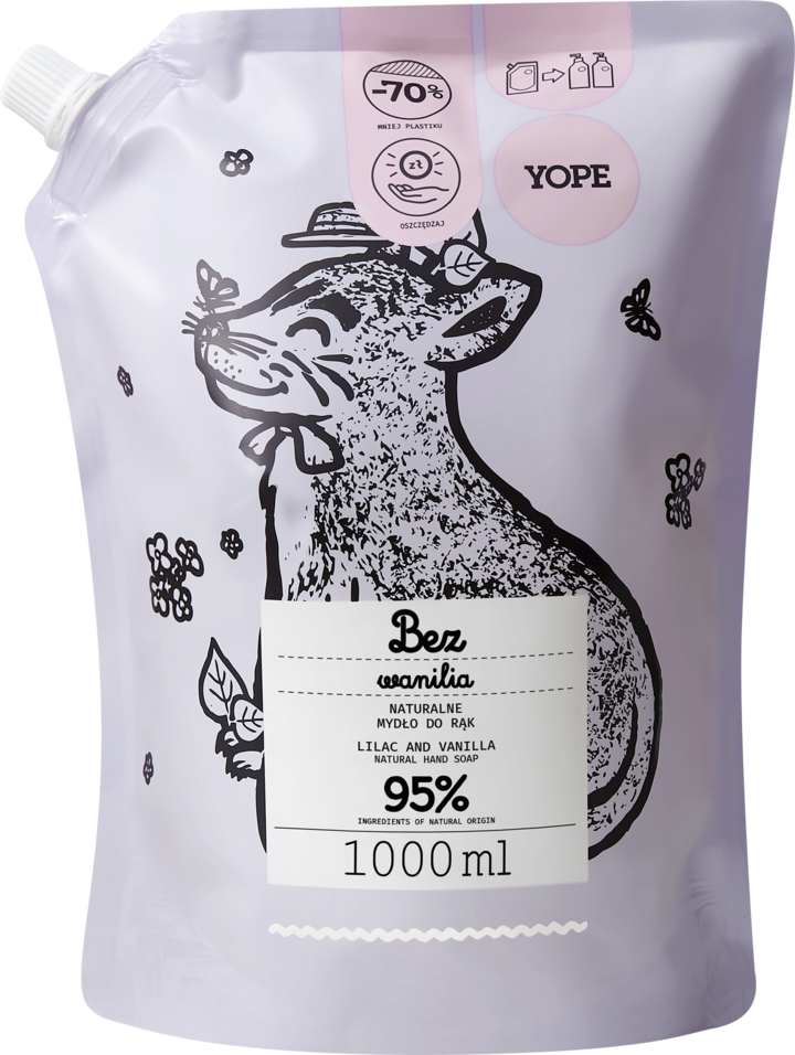 YOPE, mydło w płynie, do rąk, Bez i Wanilia, zapas, 1000 ml