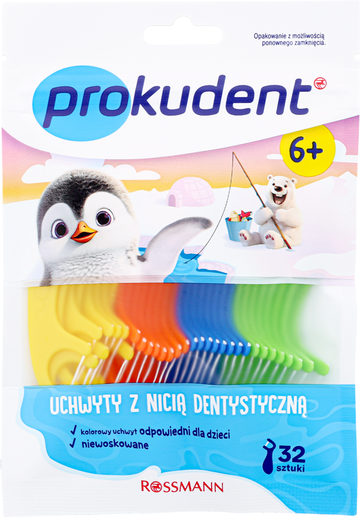 PROKUDENT, Junior, uchwyty z nicią dentystyczną, 6+, 32 szt.