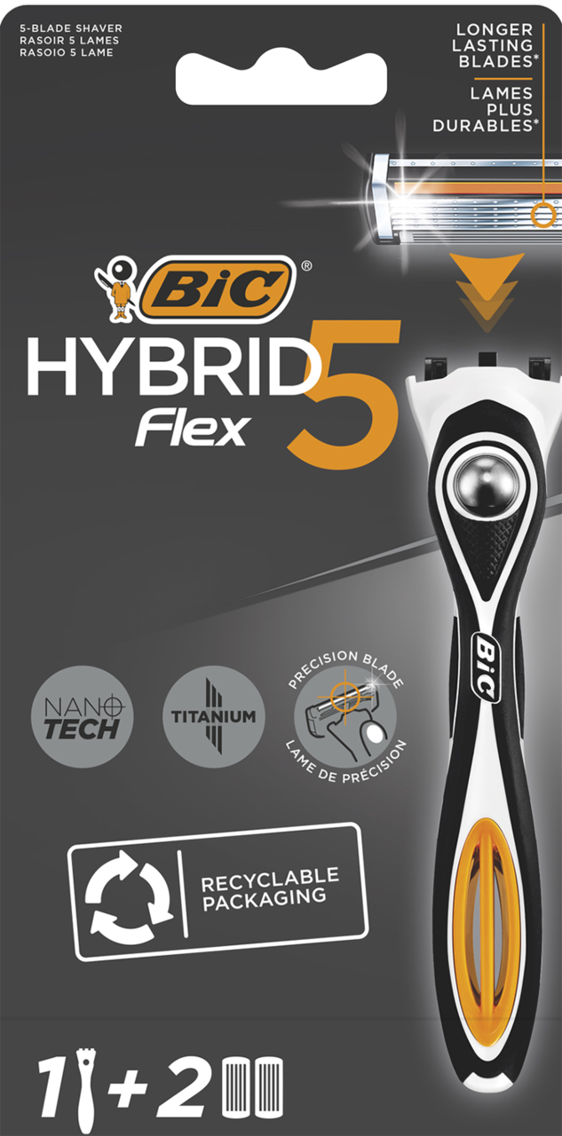 BIC, Hybrid 5 Flex, maszynka do golenia dla mężczyzn, 1 rączka + 2 wkłady, 5 ostrzowa, 1 szt.