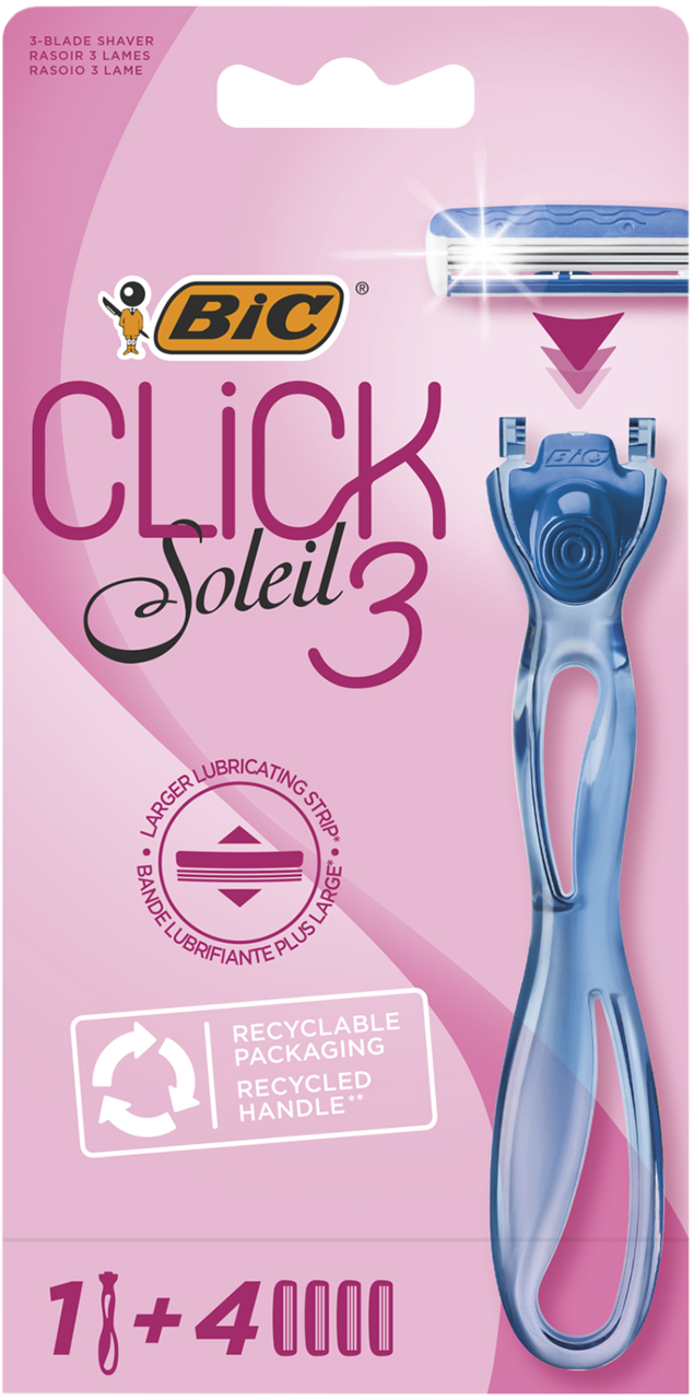 BIC, Click Solei 3, maszynka do golenia dla kobiet, 1 rączka + 4 wkłady, 3 ostrzowa, 1 szt.