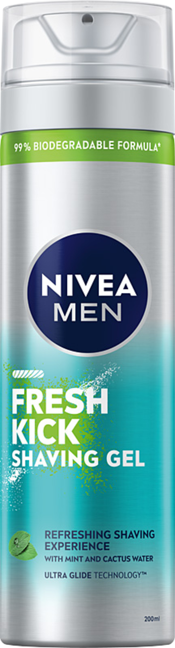 NIVEA MEN, Fresh Kick, żel do golenia, Mięta i Woda Kaktusowa, 200 ml