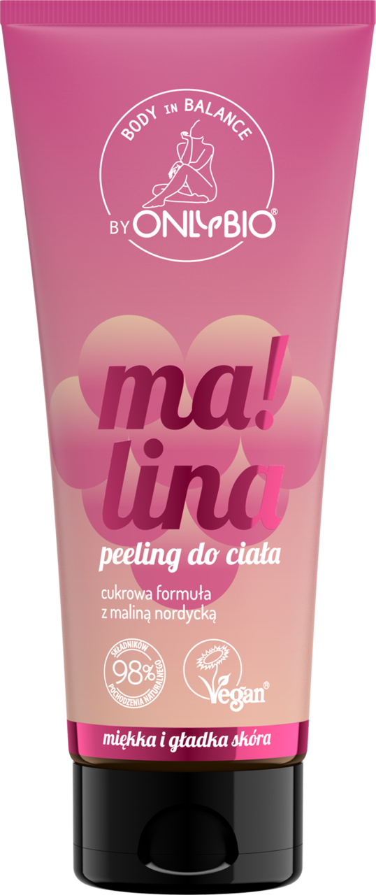 ONLYBIO BODY IN BALANCE, peeling do ciała, cukrowy, Malina, 200 ml