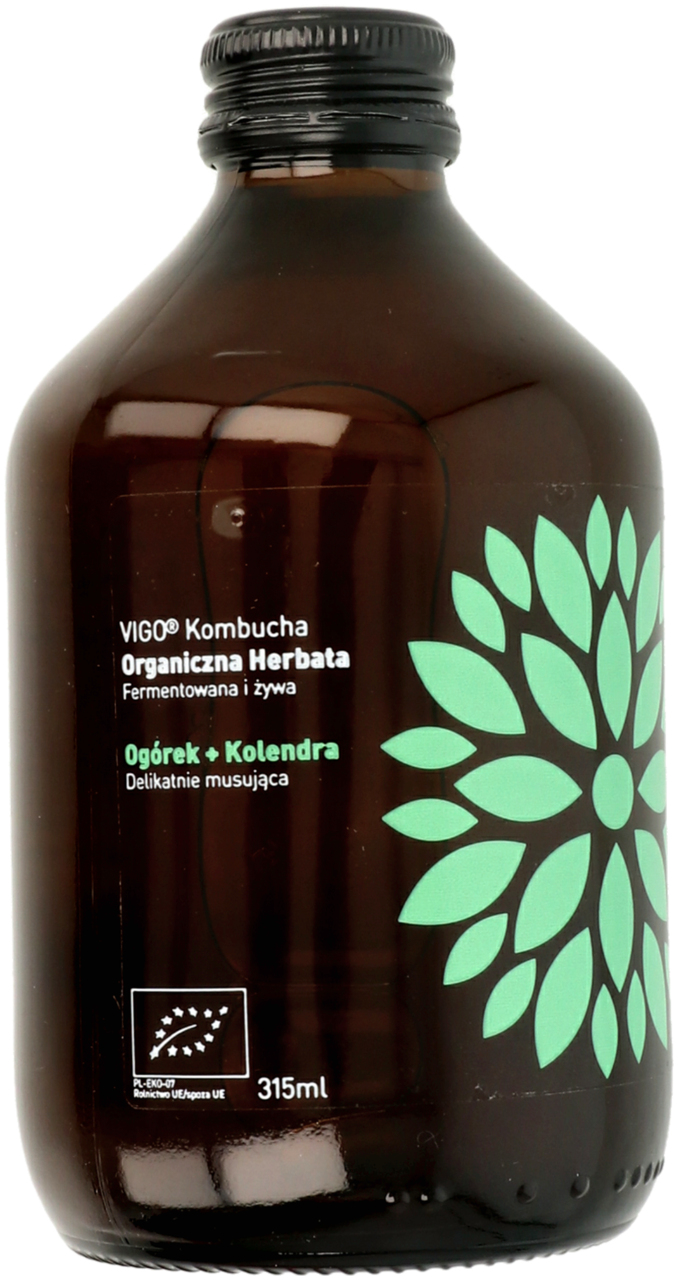 VIGO KOMBUCHA, organiczna herbata, delikatnie musująca, ogórek + kolendra, 315 ml
