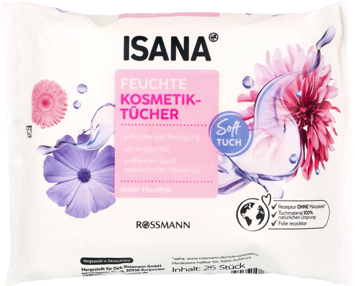 ISANA, chusteczki kosmetyczne, oczyszczające, do demakijażu, 25 szt.