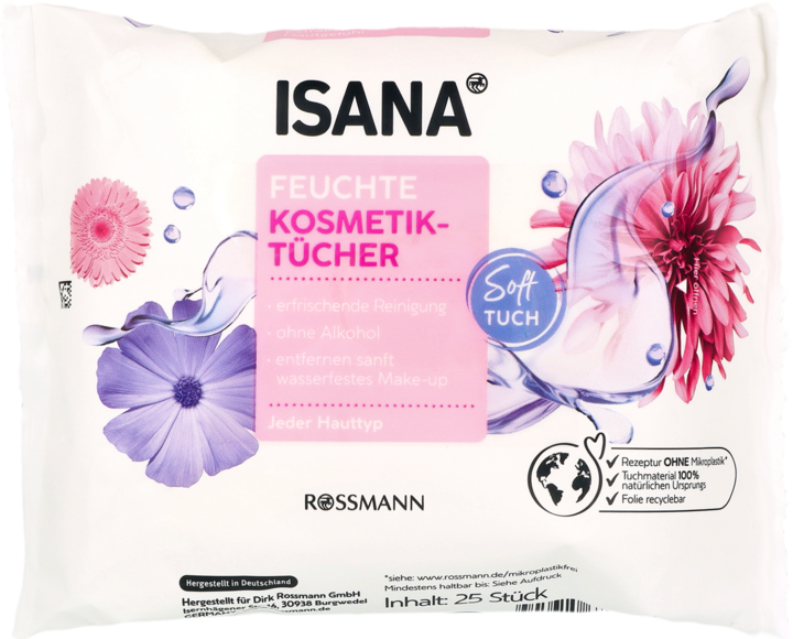 ISANA, chusteczki kosmetyczne, oczyszczające, do demakijażu, 25 szt.