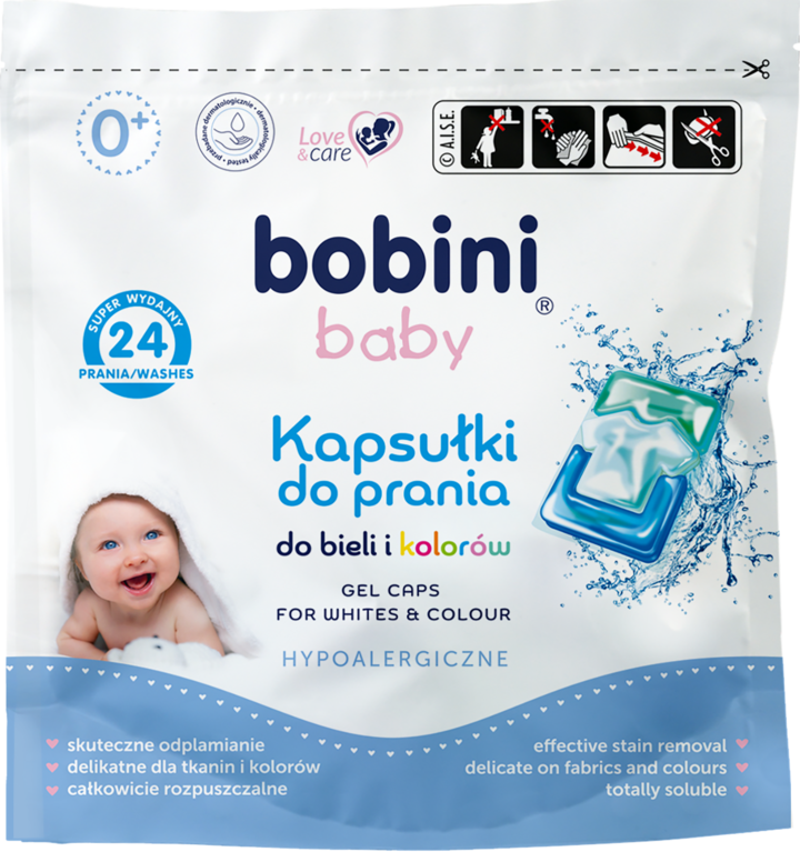 BOBINI, Baby, kapsułki do prania tkanin białych i kolorowych, hipoalergiczne, 24 szt.