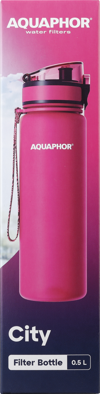 AQUAPHOR, City, butelka filtrująca do wody kranowej, 0,5l, różowa,, 1 szt.