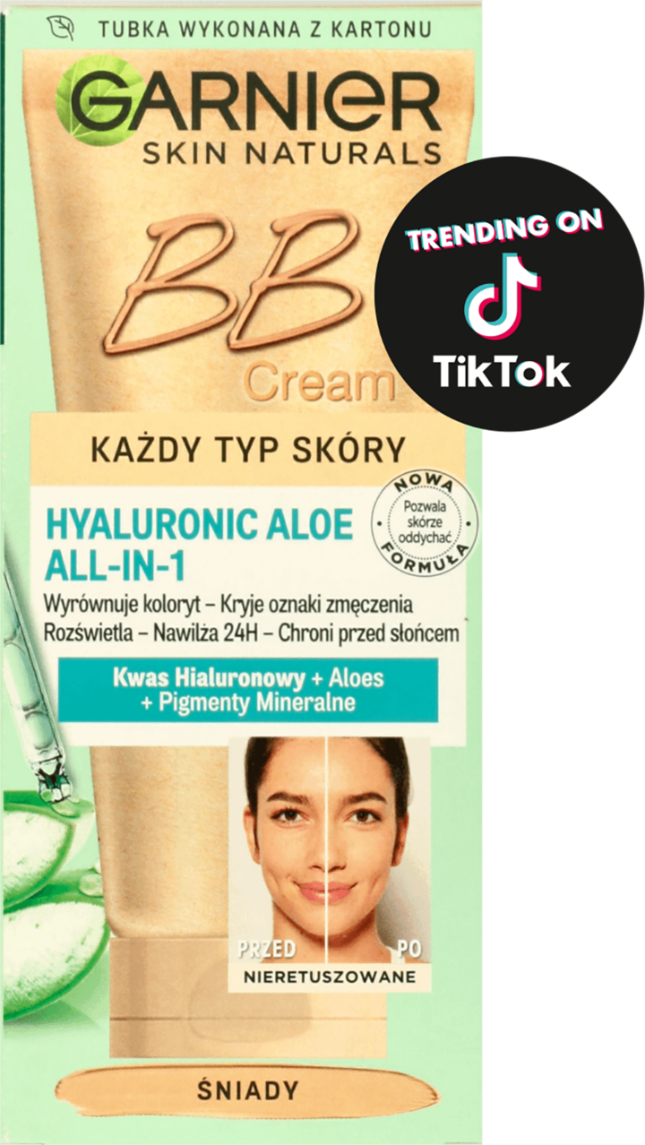 GARNIER, Skin Naturals Hyaluronic Aloe, krem BB do twarzy, nawilżający, każdy typ skóry, All-in-1, SPF 10, Śniady, 50 ml